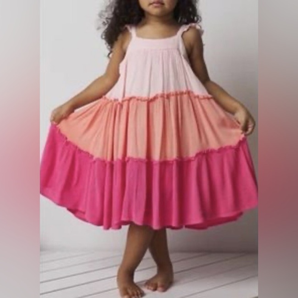 Girls Pink, Orange & Hot Pink Tiered Sundress